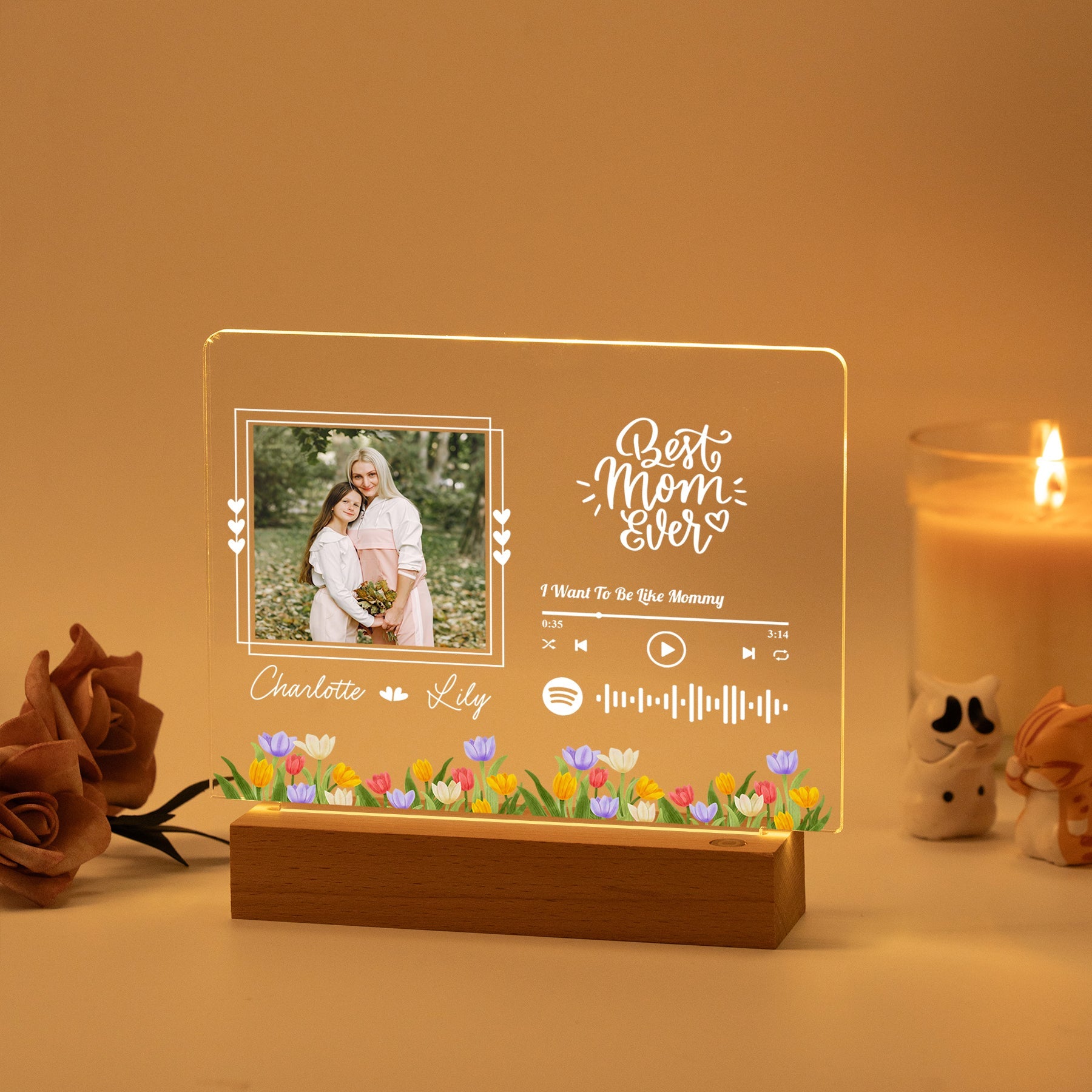 Custom LED Light Frame - Personalized Spotify Music Plaque with Photo & Song