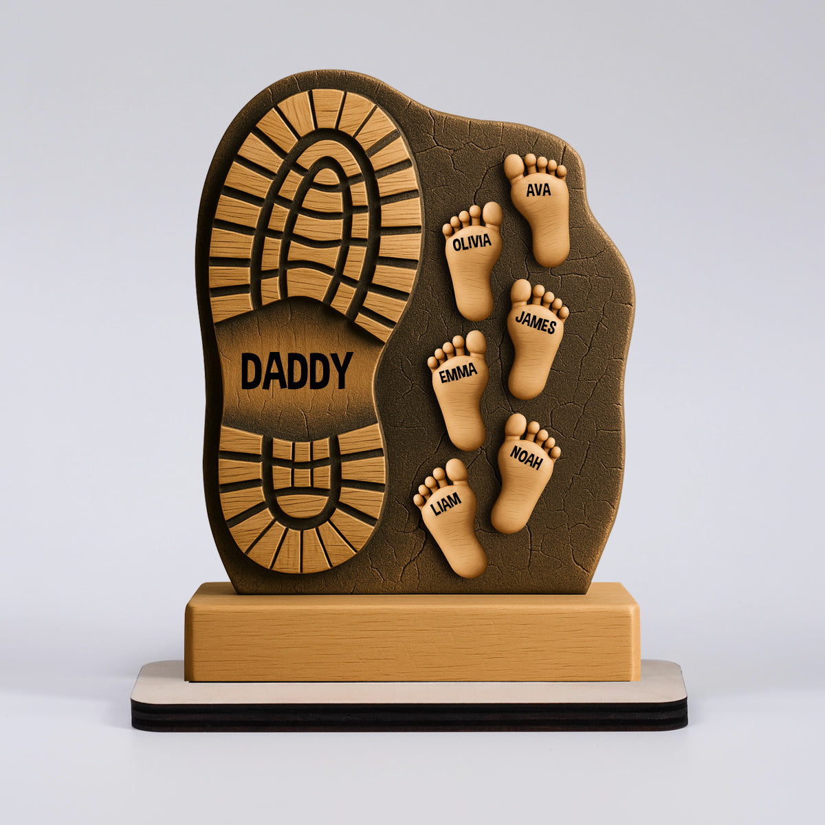Father and Child Footprint Wooden Stand Personalized