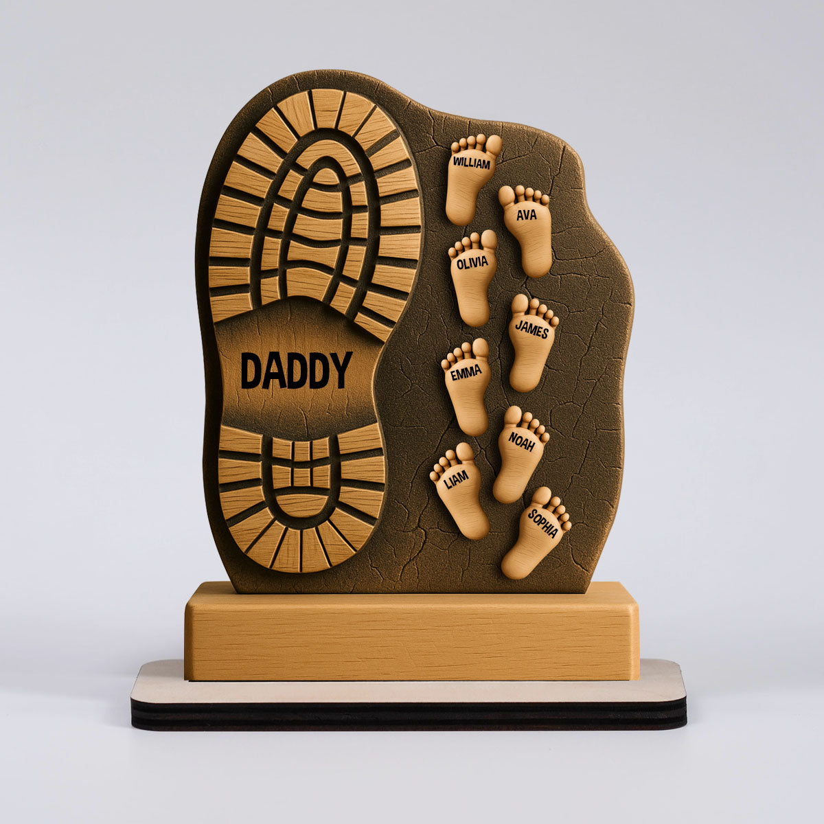 Father and Child Footprint Wooden Stand Personalized
