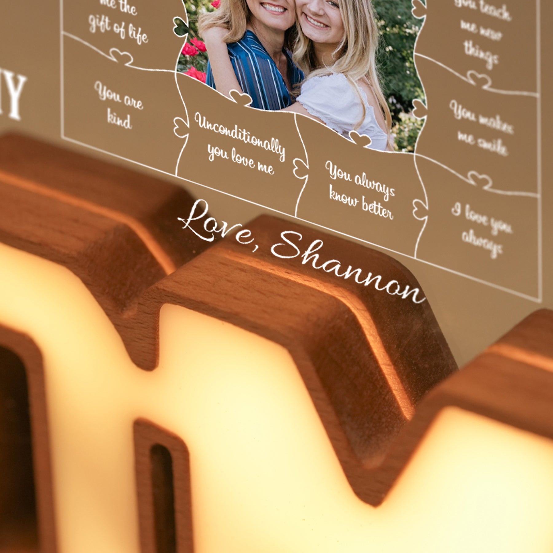 Personalized MOM Letter Night Light – 12 Reasons Why I Love You, Mom