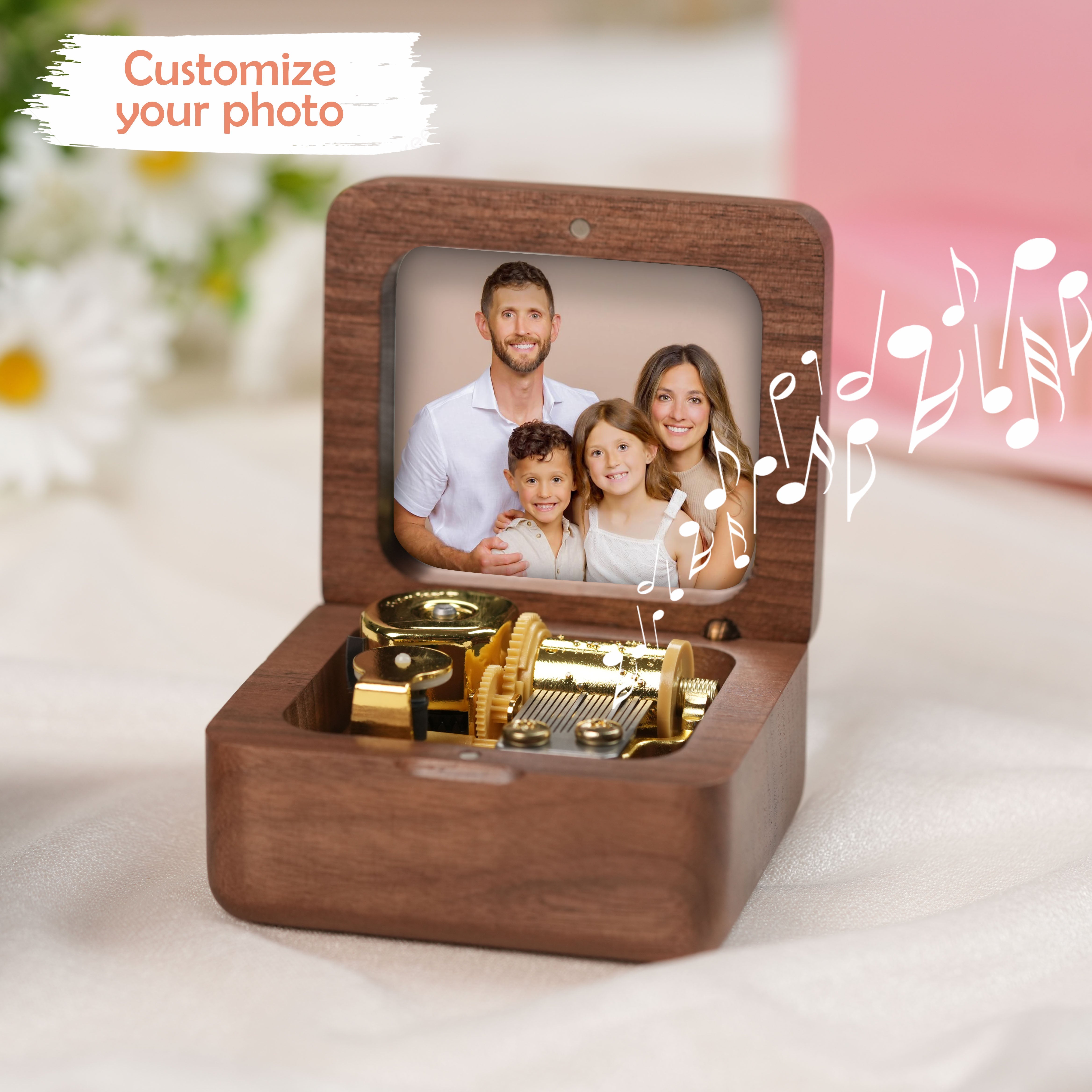Personalized Music Box with a Custom Metal Melody Mechanism, Wooden Square Music Box