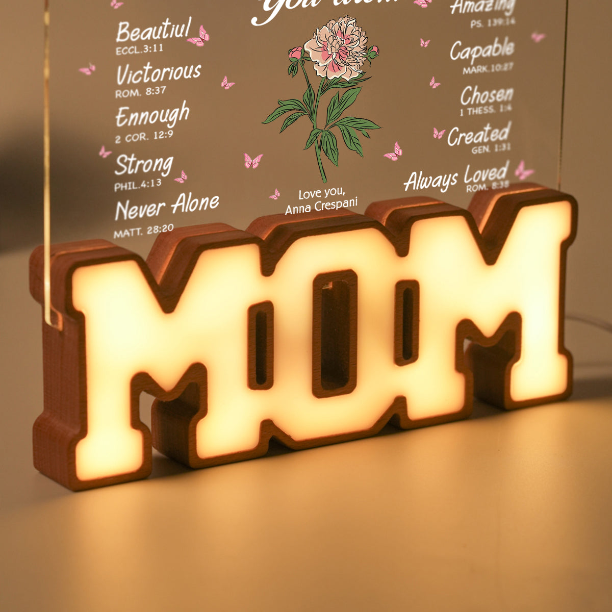 Personalized MOM Letter Night Light - Mother Flower