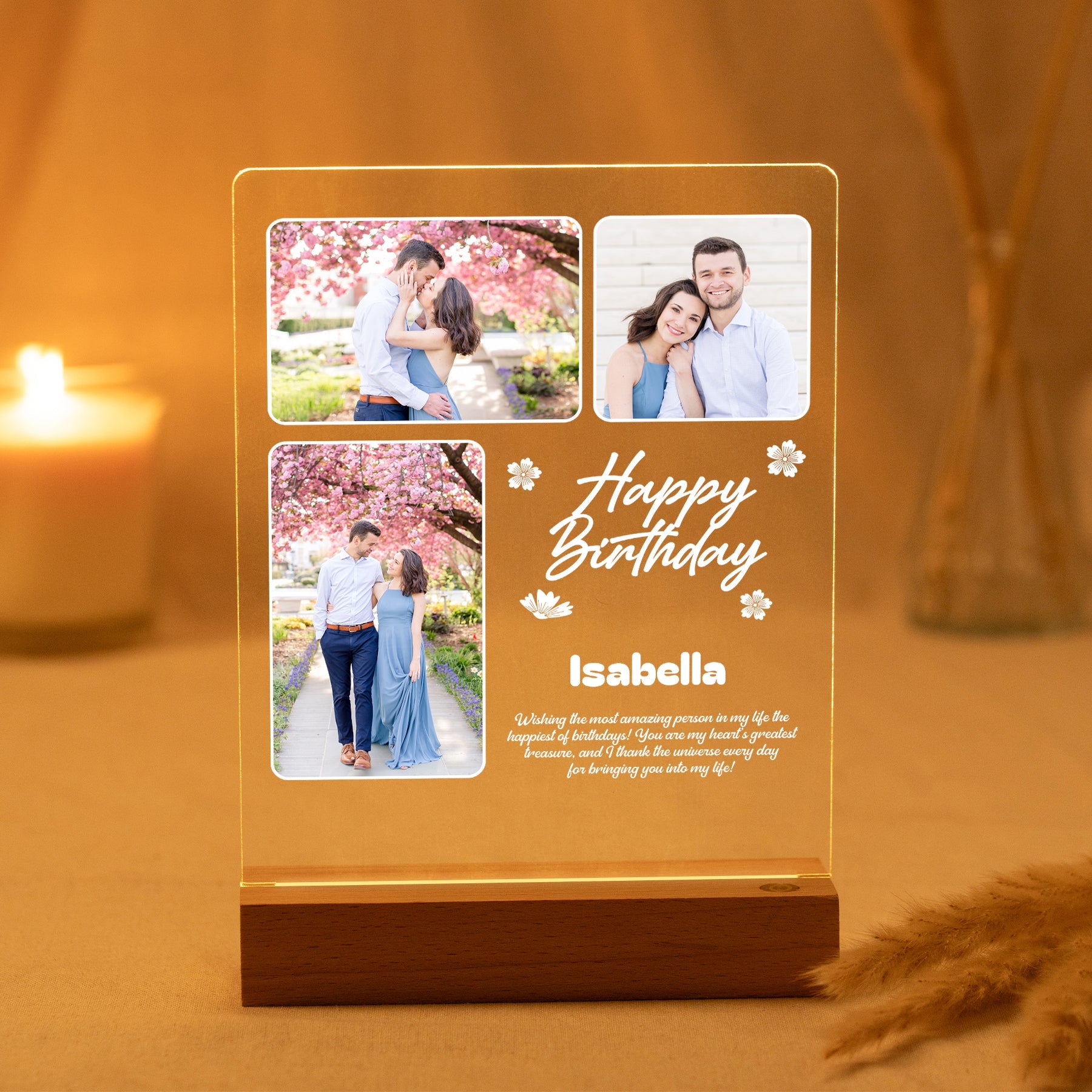 Custom LED Light Frame - Personalized Floral Birthday Acrylic