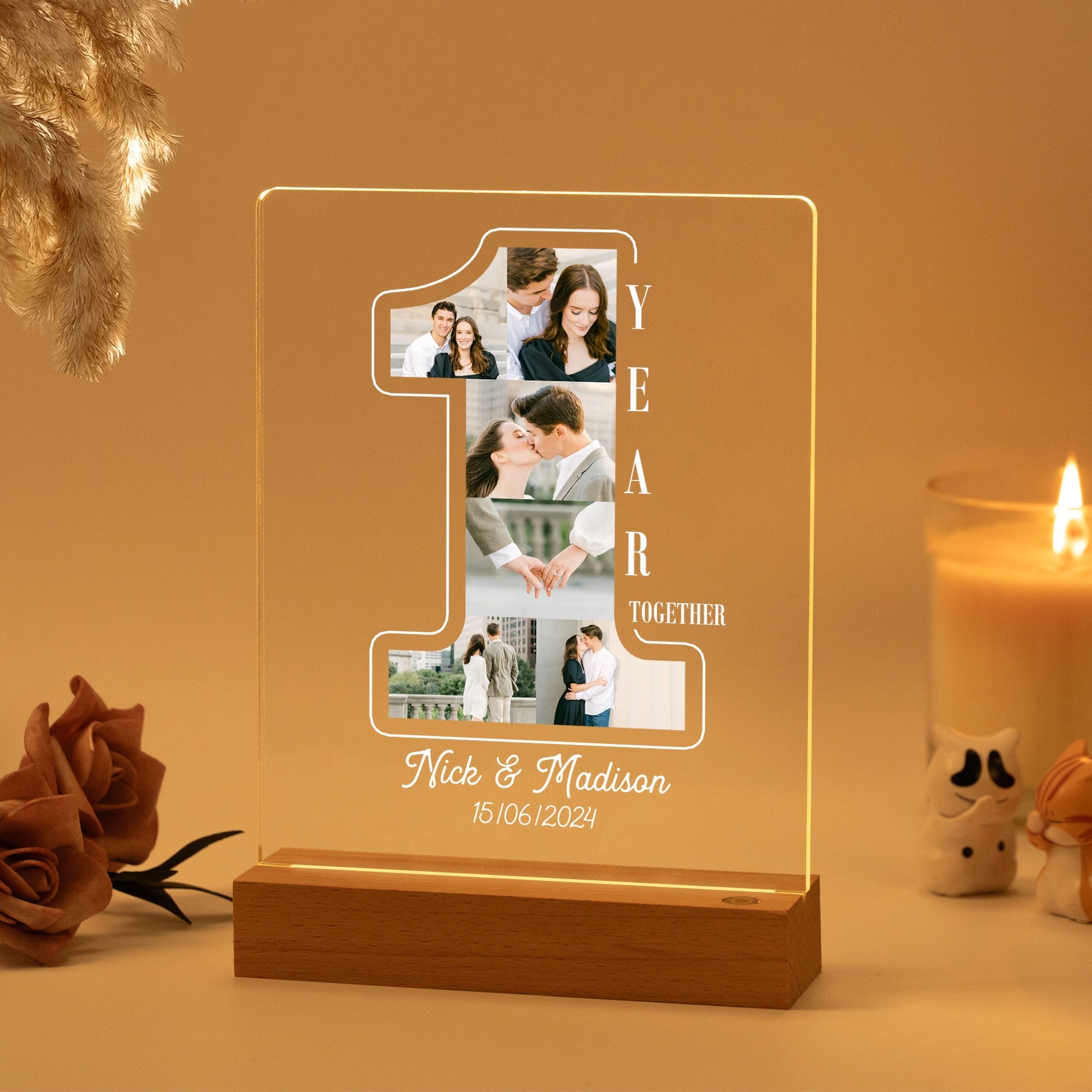 Personalized LED Light with Your Chosen Year Number and Couple Photos
