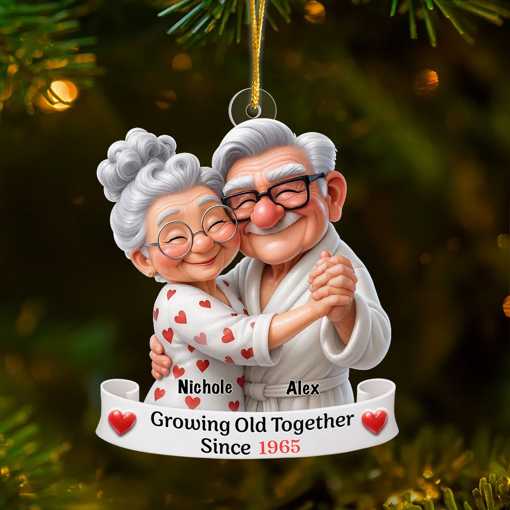 Personalized Old Couple Dancing Acrylic Ornament, Growing Old Together, Christmas Gift For Couple, For Her, For Him, For Grandparents