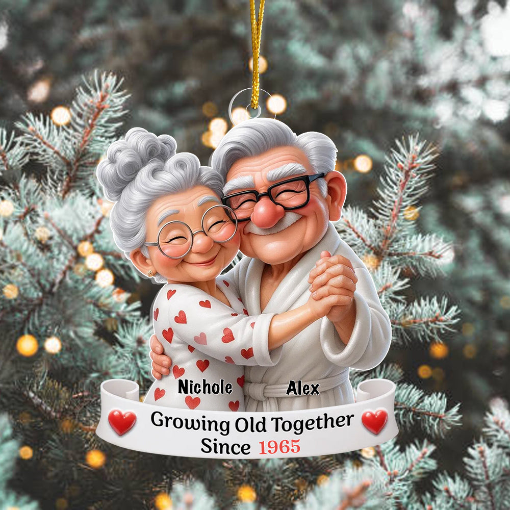 Personalized Old Couple Dancing Acrylic Ornament, Growing Old Together, Christmas Gift For Couple, For Her, For Him, For Grandparents