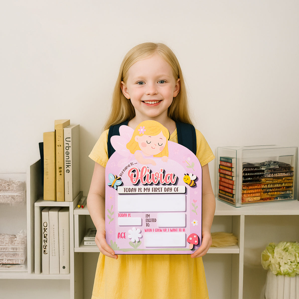 Back to School Sign Baby Angel, Custom Kids Daisy School Board Sign